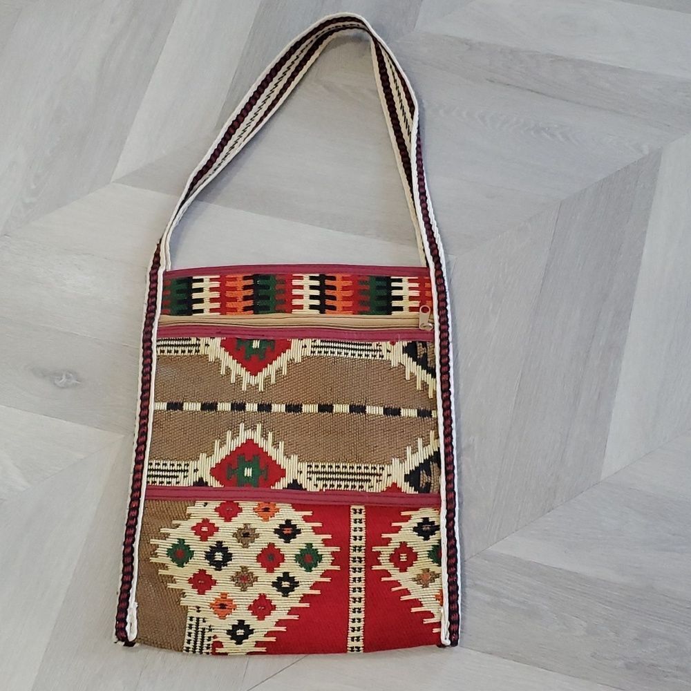 New Boho Aztec Southwestern Ethnic Weave Colorful Multicolor Large Shoulder Bag